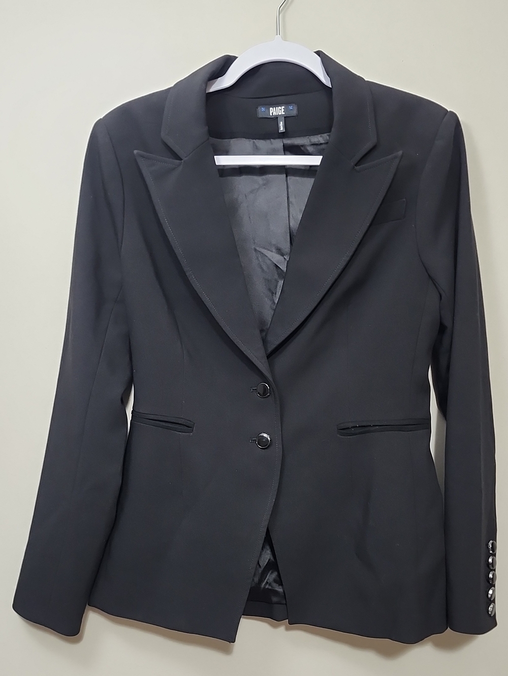 PAIGE Chelsee Black Structured Peaked Lapel Career Blazer Old Money Lux Business